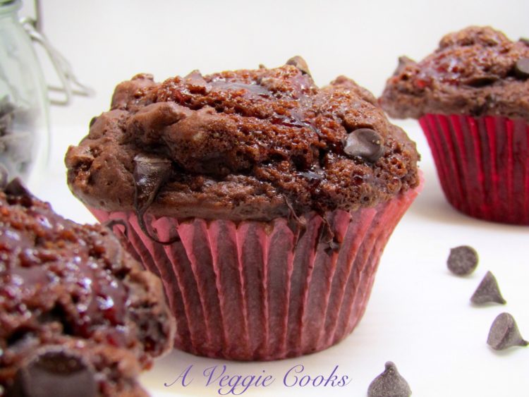 Vegan chocolate raspberry muffins