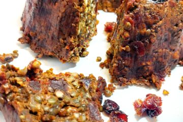 Vegan Cranberry and Lentil bake with slice cut