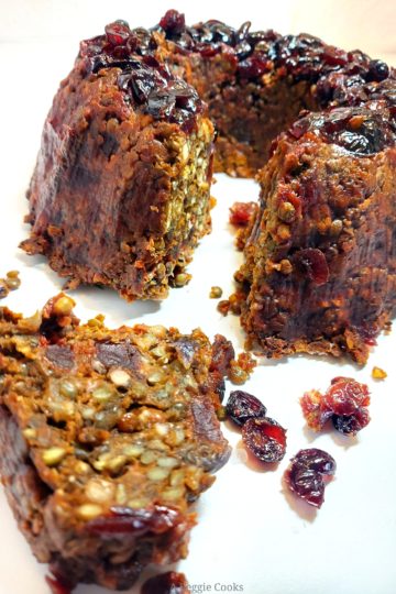 Vegan Cranberry and Lentil bake with slice cut