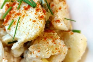 Vegan Potato Salad in a white bowl