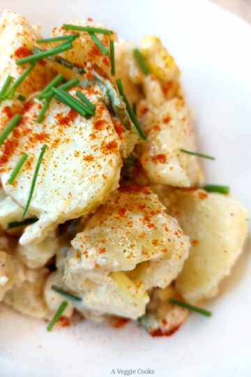 Vegan Potato Salad in a white bowl
