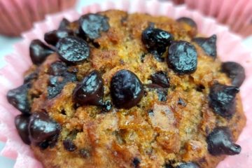 Vegan Banana and Chocolate muffins on a white background