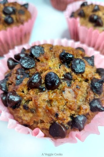 Vegan Banana and Chocolate muffins on a white background