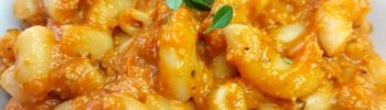 Pasta in a bowl with roast Vegetable Pasta Sauce