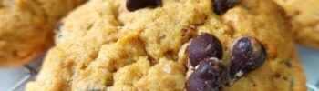 Sweet potato chocolate chip cookies on a wire tray