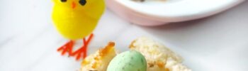 Vegan Coconut Macaroons topped with chocolate and candy eggs