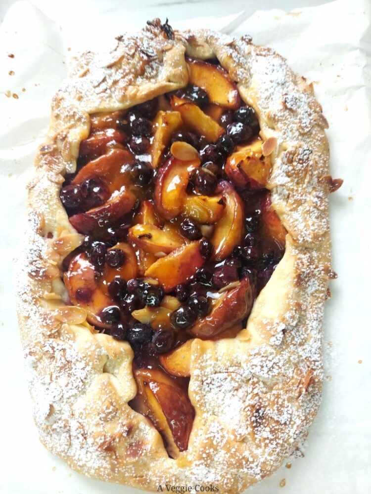 Necterine blueberry galette pastry with blueberries and nectarines