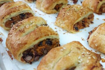 Vegan Sausage Rolls on a baking tray