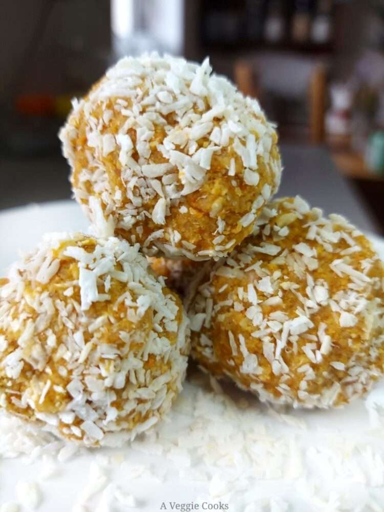 Apricot energy balls in a pile